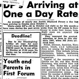 Newspaper clipping with heading 'DPs Arriving at One a Day Rate'