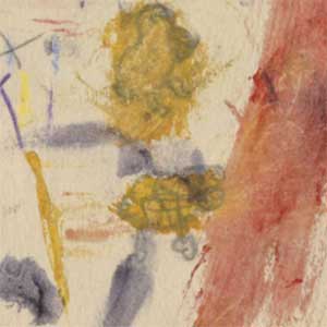 Abstract art with red, yellow, and grey-blue