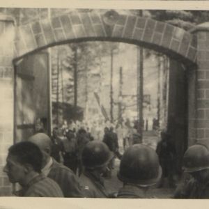 Photograph of the entrance to Ebensee concentration camp