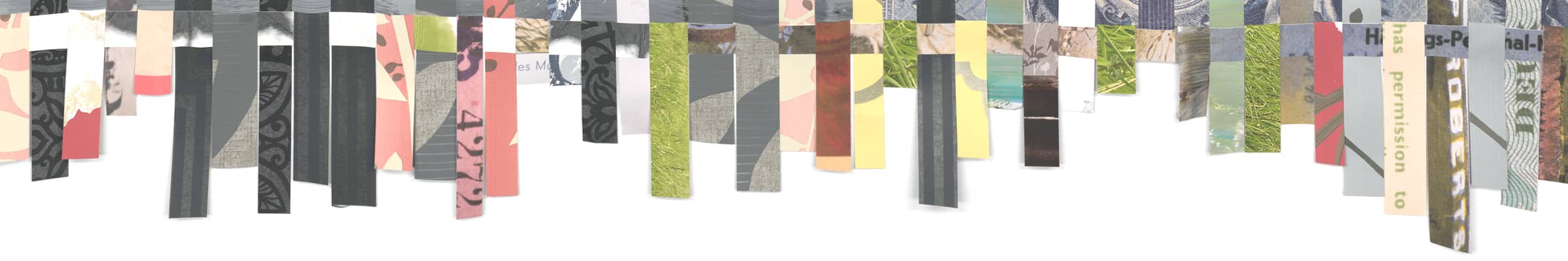 Artwork by Shiri Phillips with woven strips of paper, letters, and photographs