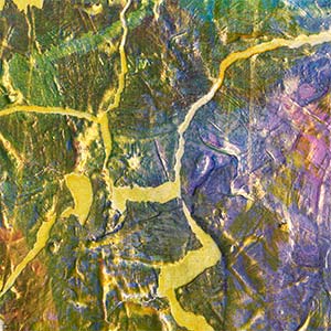 Yellow, purple, pink, and green acrylic painting by Shiri Phillips