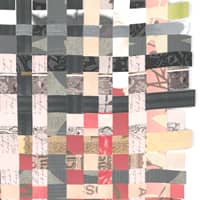 Artwork by Shiri Phillips with woven strips of paper, letters, and photographs