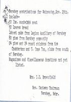 Hershey, Nebraska Contributions to North Platte Canteen for November 29, 1944