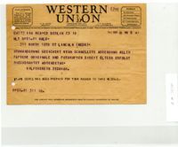 Telegram to Henry Wald, March 18, 1941