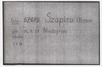 Abraham Szapiro Records (Personal Effects Card)