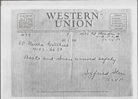 Telegram from Sigfried Stern Regarding Beate and Susie's Travels, July 3, 1945