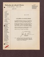 Letter from Joe M. Rice to Members of the Federation for Jewish Service Executive Committee, May 10, 1950