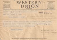 Telegram from Thomas Wilson to Jane Wilson, May 15, 1945
