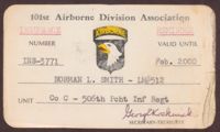 Norm Smith's 101st Airborne Division Association Card