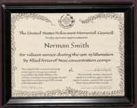 Norm Smith's US Holocaust Memorial Council Appreciation Award