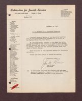 Letter from Joe M. Rice to Members of the Federation for Jewish Service Executive Committee, November 14, 1949