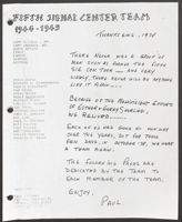 Fifth Signal Center Team Reunion Letter