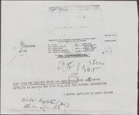 Telegram Regarding Beate Stern (Bea Karp) and Suse Stern's Travels, August 30, 1945