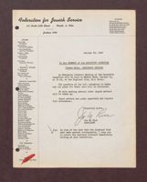 Letter from Joe M. Rice to the Members of the Federation for Jewish Service Executive Committee, October 26, 1949